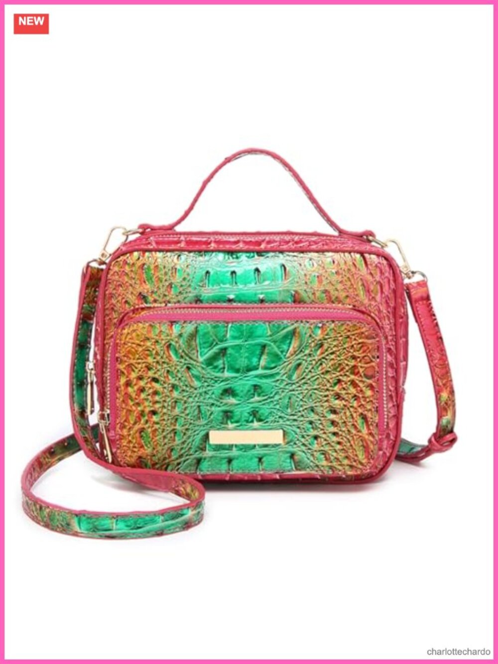 Crocodile Crossbody Bag Vegan Leather Mini Top-Handle Purse with Strap